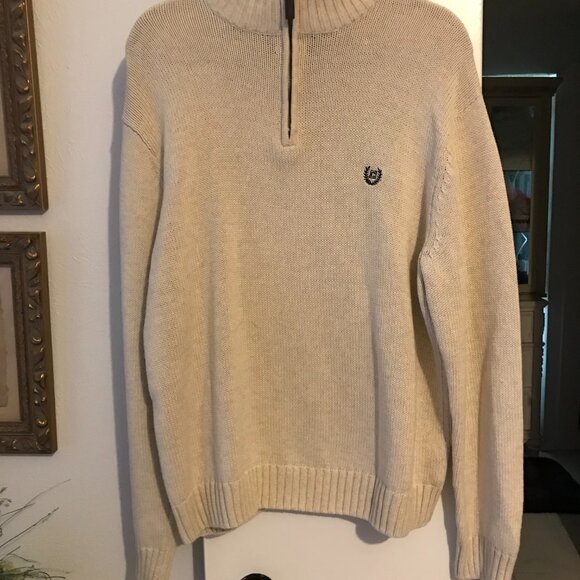 Ralph Lauren Chaps L/G men's half zip sweater, tan/cream colored. 100% cotton. - Picture 9 of 16